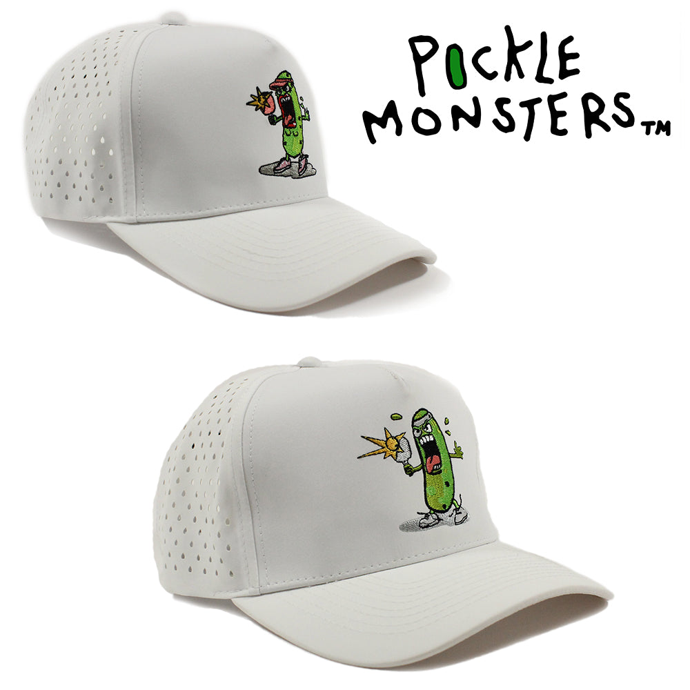 Sports Cap - 5 Panel Laser Perforated Hap - Adjustable -Embroidered with Pickle Monsters