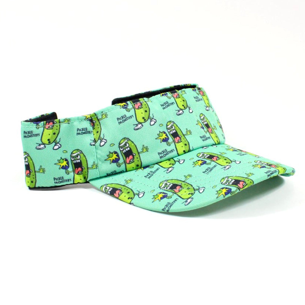 Pickle Monsters Adjustable Pickleball Visor - Adjustable One Size Fits All Sun Visor - Featuring the Dreaded Pickle Monster Crew
